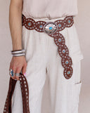 Western Turquoise Concho Disc Leather Belt