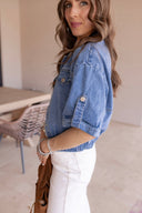 Summer Story Cropped Denim Button-Up Shirt