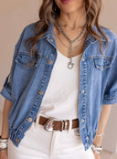 Summer Story Cropped Denim Button-Up Shirt