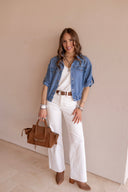 The Fall Fling Cropped Denim Button-Up Shirt