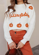 Pumpkin Embroidery Long Sleeve Sweater-Sweaters-Rae Collective, Women's Online Fashion Boutique Located in Phoenix, Arizona (Scottsdale Area)