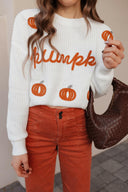 Pumpkin Embroidery Long Sleeve Sweater-Sweaters-Rae Collective, Women's Online Fashion Boutique Located in Phoenix, Arizona (Scottsdale Area)