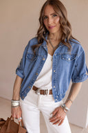 Summer Story Cropped Denim Button-Up Shirt