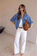 Summer Story Cropped Denim Button-Up Shirt