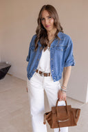 Summer Story Cropped Denim Button-Up Shirt