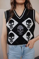 Skull Contrast V-Neck Sweater Vest-Tops-Krush Kandy, Women's Online Fashion Boutique Located in Phoenix, Arizona (Scottsdale Area)