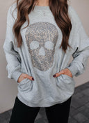 Pocket Leopard Rhinestone Skull Sweater S-2X-Sweaters-Krush Kandy, Women's Online Fashion Boutique Located in Phoenix, Arizona (Scottsdale Area)