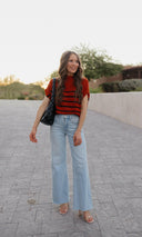 Between the Lines Striped Mock Neck Short Sleeve Sweater-Tops-Rae Collective, Women's Online Fashion Boutique Located in Phoenix, Arizona (Scottsdale Area)