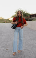 Between the Lines Striped Mock Neck Short Sleeve Sweater-Tops-Rae Collective, Women's Online Fashion Boutique Located in Phoenix, Arizona (Scottsdale Area)