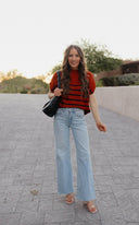 Between the Lines Striped Mock Neck Short Sleeve Sweater-Tops-Rae Collective, Women's Online Fashion Boutique Located in Phoenix, Arizona (Scottsdale Area)