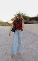 Between the Lines Striped Mock Neck Short Sleeve Sweater-Tops-Rae Collective, Women's Online Fashion Boutique Located in Phoenix, Arizona (Scottsdale Area)