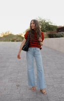 Between the Lines Striped Mock Neck Short Sleeve Sweater-Tops-Rae Collective, Women's Online Fashion Boutique Located in Phoenix, Arizona (Scottsdale Area)
