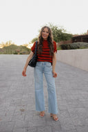 Between the Lines Striped Mock Neck Short Sleeve Sweater-Tops-Rae Collective, Women's Online Fashion Boutique Located in Phoenix, Arizona (Scottsdale Area)