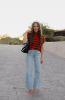 Between the Lines Striped Mock Neck Short Sleeve Sweater-Tops-Rae Collective, Women's Online Fashion Boutique Located in Phoenix, Arizona (Scottsdale Area)