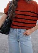 Between the Lines Striped Mock Neck Short Sleeve Sweater-Tops-Rae Collective, Women's Online Fashion Boutique Located in Phoenix, Arizona (Scottsdale Area)