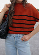 Between the Lines Striped Mock Neck Short Sleeve Sweater-Tops-Rae Collective, Women's Online Fashion Boutique Located in Phoenix, Arizona (Scottsdale Area)