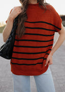 Between the Lines Striped Mock Neck Short Sleeve Sweater-Tops-Rae Collective, Women's Online Fashion Boutique Located in Phoenix, Arizona (Scottsdale Area)