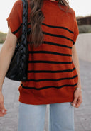 Between the Lines Striped Mock Neck Short Sleeve Sweater-Tops-Rae Collective, Women's Online Fashion Boutique Located in Phoenix, Arizona (Scottsdale Area)