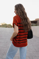 Between the Lines Striped Mock Neck Short Sleeve Sweater-Tops-Rae Collective, Women's Online Fashion Boutique Located in Phoenix, Arizona (Scottsdale Area)