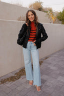 Hooded Lined Vegan Leather Moto Jacket with Thumbholes-Jackets-Krush Kandy, Women's Online Fashion Boutique Located in Phoenix, Arizona (Scottsdale Area)