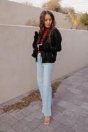 Hooded Lined Vegan Leather Moto Jacket with Thumbholes-Jackets-Krush Kandy, Women's Online Fashion Boutique Located in Phoenix, Arizona (Scottsdale Area)