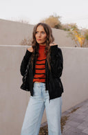 Between the Lines Striped Mock Neck Short Sleeve Sweater-Tops-Rae Collective, Women's Online Fashion Boutique Located in Phoenix, Arizona (Scottsdale Area)