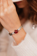 Red Checkered Teardrop & White CZ Cuff-Bracelets-Rae Collective, Women's Online Fashion Boutique Located in Phoenix, Arizona (Scottsdale Area)