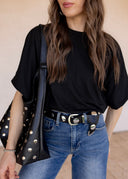 Metallic Disc Studded Faux Leather Belt