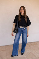 Metallic Disc Studded Faux Leather Belt