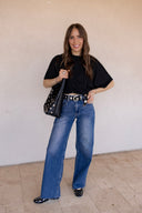 Elevated Edge Raw Hem Wide Leg Jeans