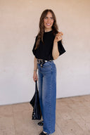 Elevated Edge Raw Hem Wide Leg Jeans