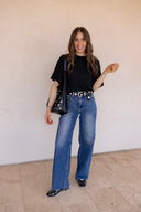 Elevated Edge Raw Hem Wide Leg Jeans