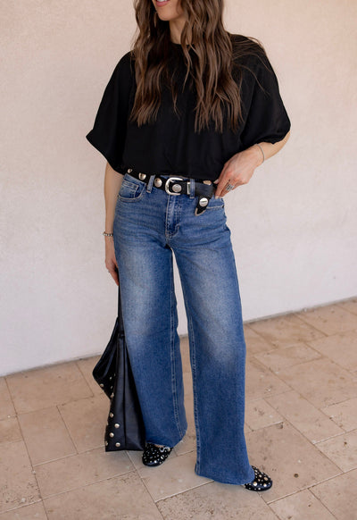 Elevated Edge Raw Hem Wide Leg Jeans