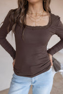 Elegant Lace Trim Square Neck Top | 7 Colors