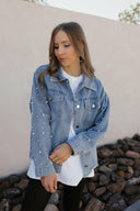 Pearly Girly Peal Denim Jacket-Jackets-Rae Collective, Women's Online Fashion Boutique Located in Phoenix, Arizona (Scottsdale Area)