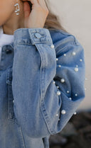 Pearly Girly Peal Denim Jacket-Jackets-Rae Collective, Women's Online Fashion Boutique Located in Phoenix, Arizona (Scottsdale Area)