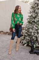 Green Sweater with Reindeer Pattern-Sweater-Krush Kandy, Women's Online Fashion Boutique Located in Phoenix, Arizona (Scottsdale Area)