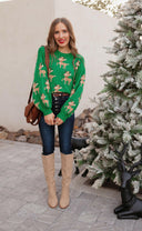 Green Sweater with Reindeer Pattern-Sweater-Krush Kandy, Women's Online Fashion Boutique Located in Phoenix, Arizona (Scottsdale Area)
