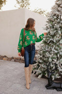 Green Sweater with Reindeer Pattern-Sweater-Krush Kandy, Women's Online Fashion Boutique Located in Phoenix, Arizona (Scottsdale Area)