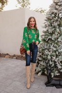 Green Sweater with Reindeer Pattern-Sweater-Krush Kandy, Women's Online Fashion Boutique Located in Phoenix, Arizona (Scottsdale Area)