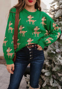Green Sweater with Reindeer Pattern-Sweater-Krush Kandy, Women's Online Fashion Boutique Located in Phoenix, Arizona (Scottsdale Area)