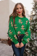 Green Sweater with Reindeer Pattern-Sweater-Krush Kandy, Women's Online Fashion Boutique Located in Phoenix, Arizona (Scottsdale Area)