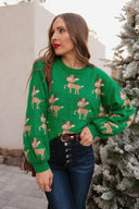 Green Sweater with Reindeer Pattern-Sweater-Krush Kandy, Women's Online Fashion Boutique Located in Phoenix, Arizona (Scottsdale Area)