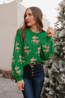 Green Sweater with Reindeer Pattern-Sweater-Krush Kandy, Women's Online Fashion Boutique Located in Phoenix, Arizona (Scottsdale Area)