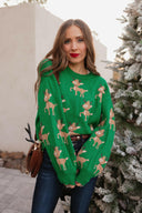 Green Sweater with Reindeer Pattern-Sweater-Krush Kandy, Women's Online Fashion Boutique Located in Phoenix, Arizona (Scottsdale Area)