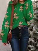 Green Sweater with Reindeer Pattern-Sweater-Krush Kandy, Women's Online Fashion Boutique Located in Phoenix, Arizona (Scottsdale Area)