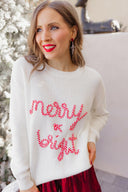 Candy Cane Cozy Merry & Bright Knit Sweater-Sweaters-Rae Collective, Women's Online Fashion Boutique Located in Phoenix, Arizona (Scottsdale Area)