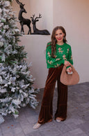 Green Sweater with Reindeer Pattern-Sweater-Krush Kandy, Women's Online Fashion Boutique Located in Phoenix, Arizona (Scottsdale Area)