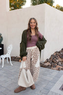 POL Double Gauze Patchwork Quilted Print Knit Pants