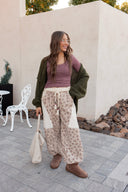 POL Double Gauze Patchwork Quilted Print Knit Pants